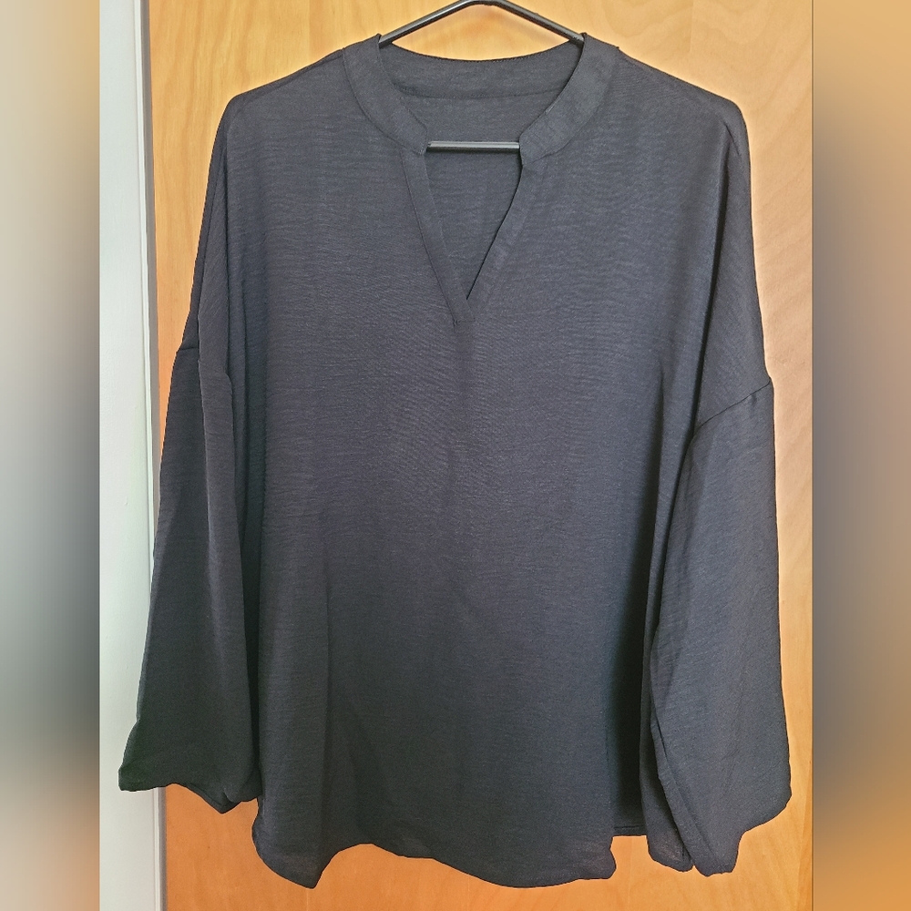 Curve 1X Black Blouse V Neck 3/4 Sleeve